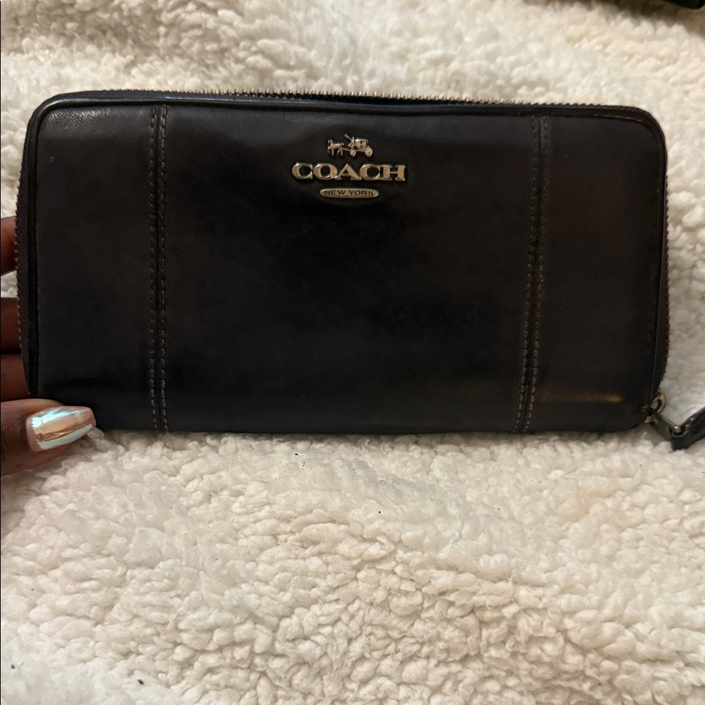 Coach Dark Purple Leather Zip Wallet